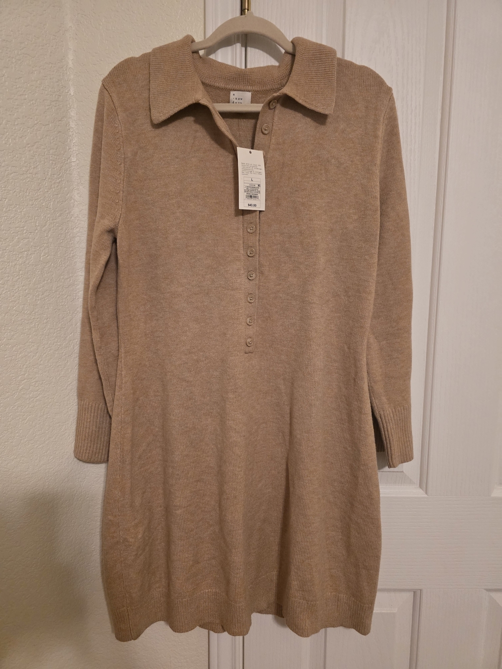 A New Day Polo Collar Sweater Dress Light Heather Brown (L)